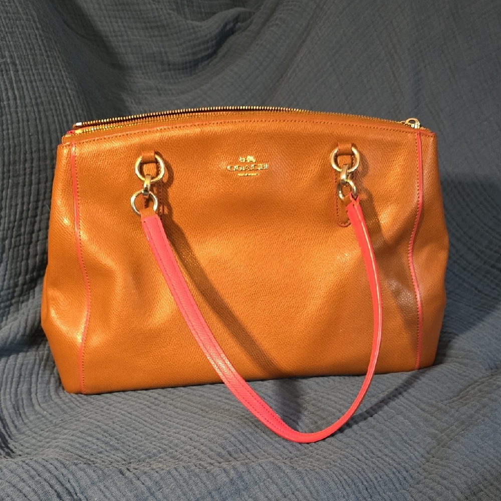 Coach Tan and Pink Shoulder Bag with Luxurious Leather